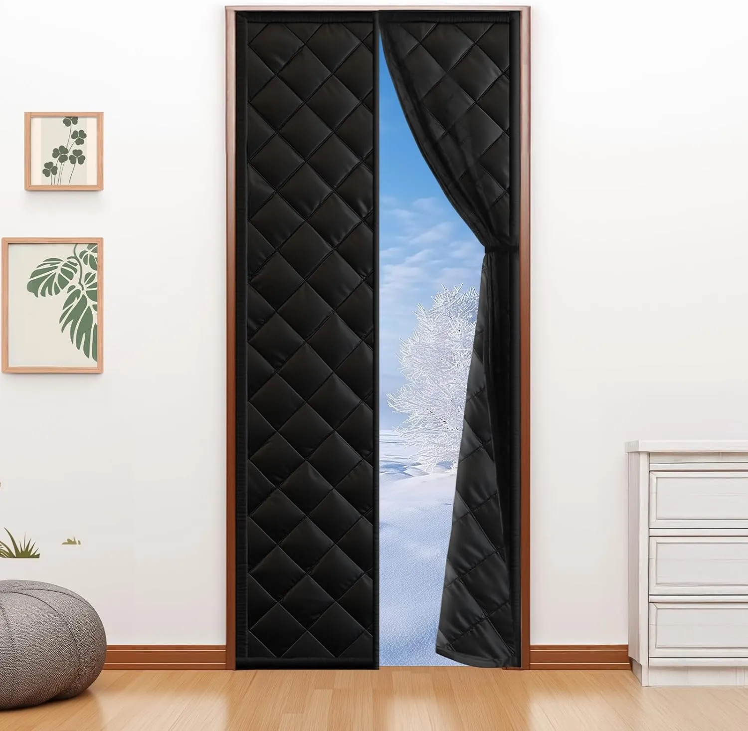 Magnetic Thermal Insulated Curtain for 32"x 80" Doors - Heavy-Duty Oxford Fabric Cover for Heat Insulation, Closure Blanket for Doorway to Keep Warm in Winter, Cool in Summer