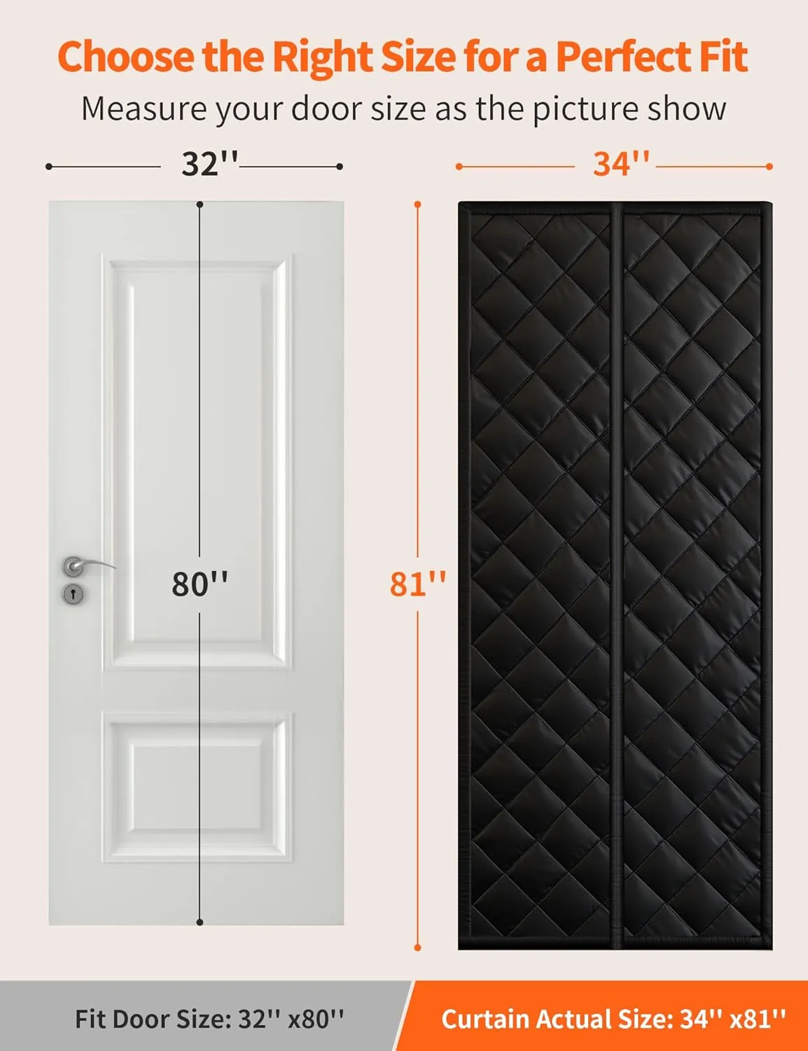 Magnetic Thermal Insulated Curtain for 32"x 80" Doors - Heavy-Duty Oxford Fabric Cover for Heat Insulation, Closure Blanket for Doorway to Keep Warm in Winter, Cool in Summer