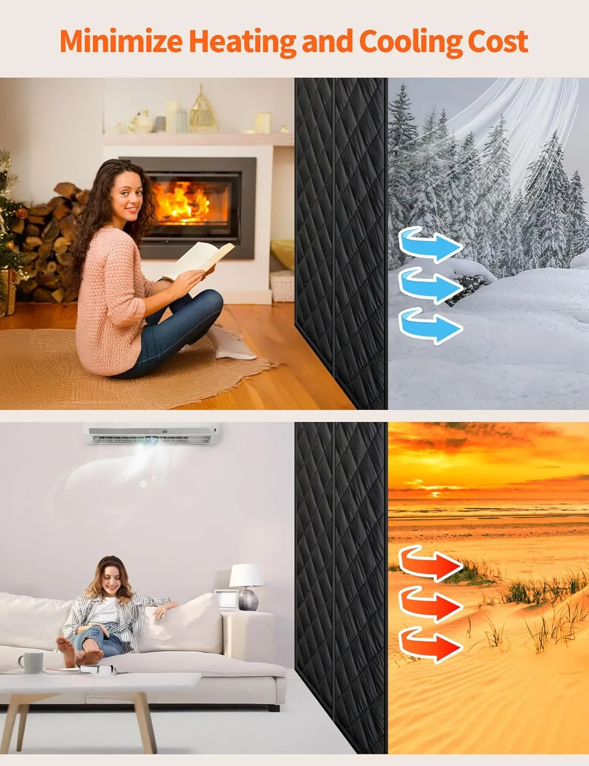 Magnetic Thermal Insulated Curtain for 32"x 80" Doors - Heavy-Duty Oxford Fabric Cover for Heat Insulation, Closure Blanket for Doorway to Keep Warm in Winter, Cool in Summer
