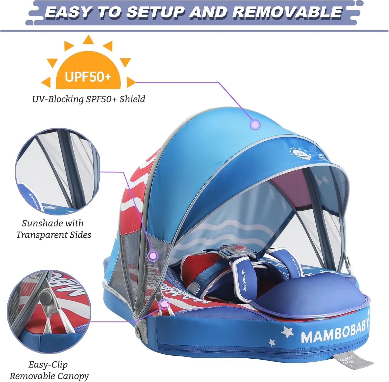 Mambobaby Float Deluxe Baby Pool Float: Safe & Comfortable Swim Trainer for Infants & Toddlers, Non-Inflatable Design, UV Protection Canopy, Fun Water Experience for Ages 3-24 Months