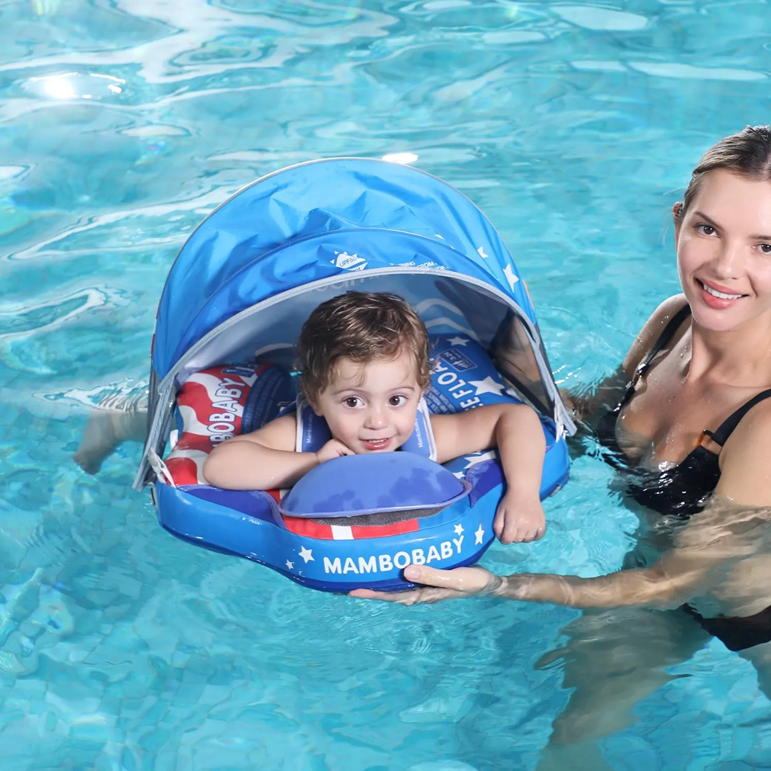 Mambobaby Float Deluxe Baby Pool Float: Safe & Comfortable Swim Trainer for Infants & Toddlers, Non-Inflatable Design, UV Protection Canopy, Fun Water Experience for Ages 3-24 Months