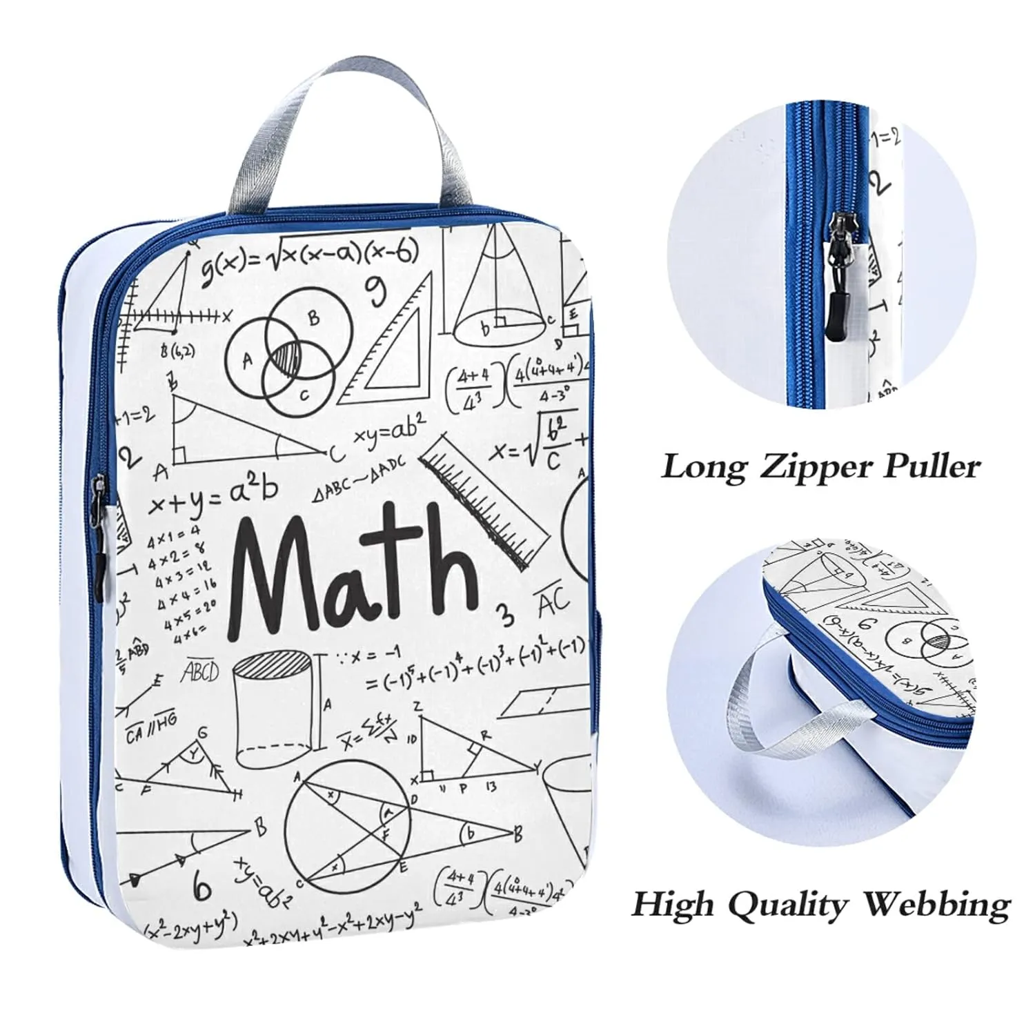 Mathematical Theory Formula Equation Doodle on White 3 Piece set Cubes Expandable Adjustable Luggage Packing Bags, Ultralight Organizer Accessories Travel Suitcase Compressible Bags