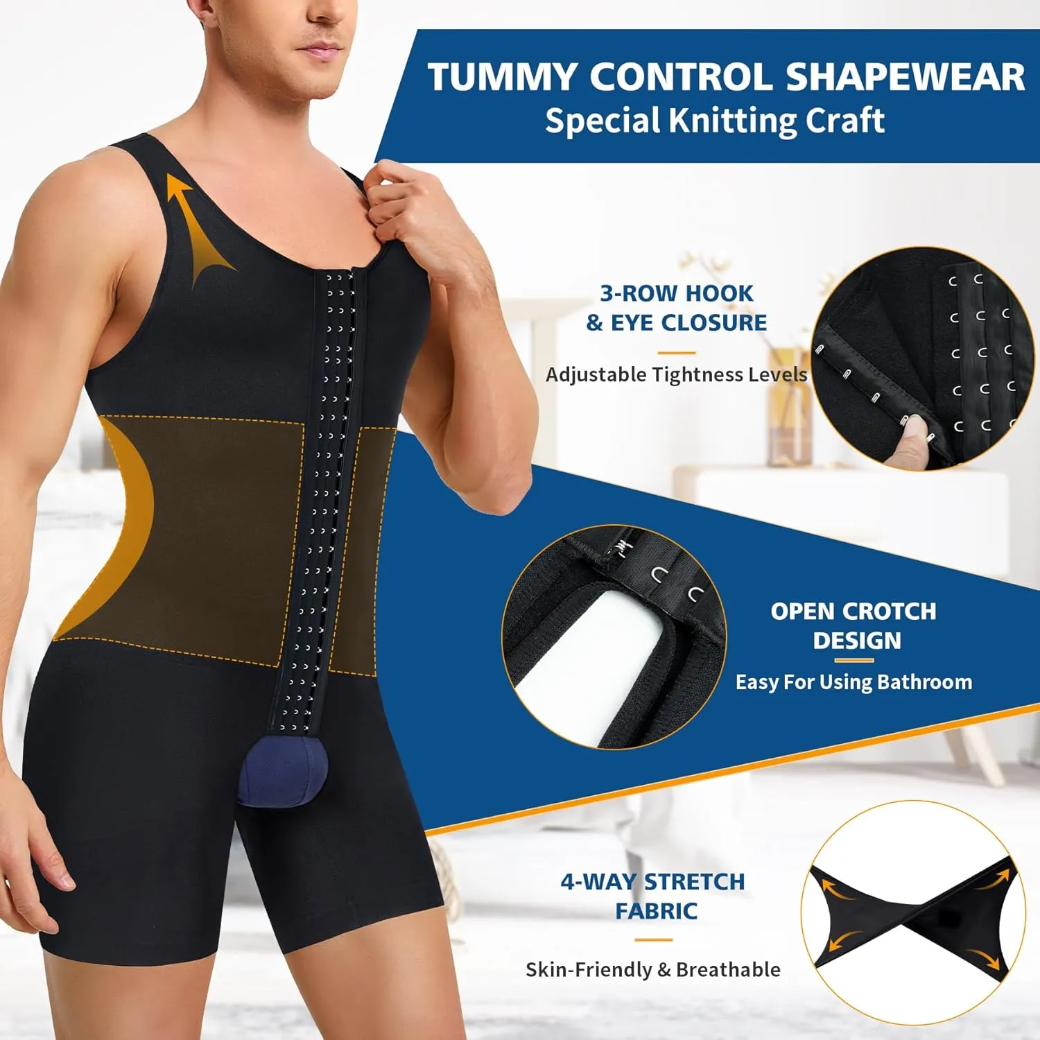 Men Shapewear Tummy Control Bodysuit Waist Trainer Full Body Shaper Fajas Compression Shirts Shorts Slim Belly