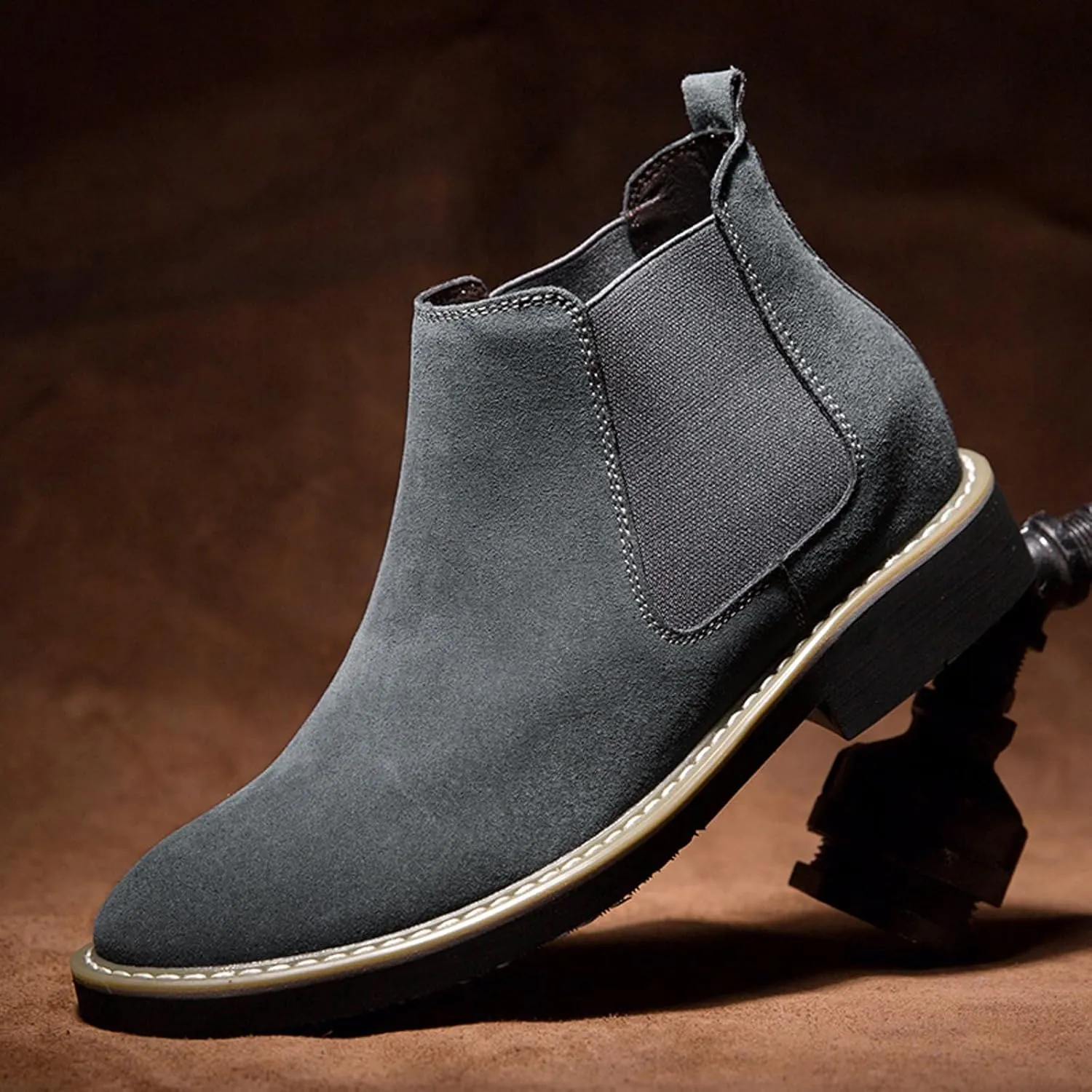Men’s and Women’s Height Increasing Chelsea Boots - 2.36 Inches Taller, Suede Leather Slip-On Elevator Ankle Boots, Comfortable Formal and Casual Shoes