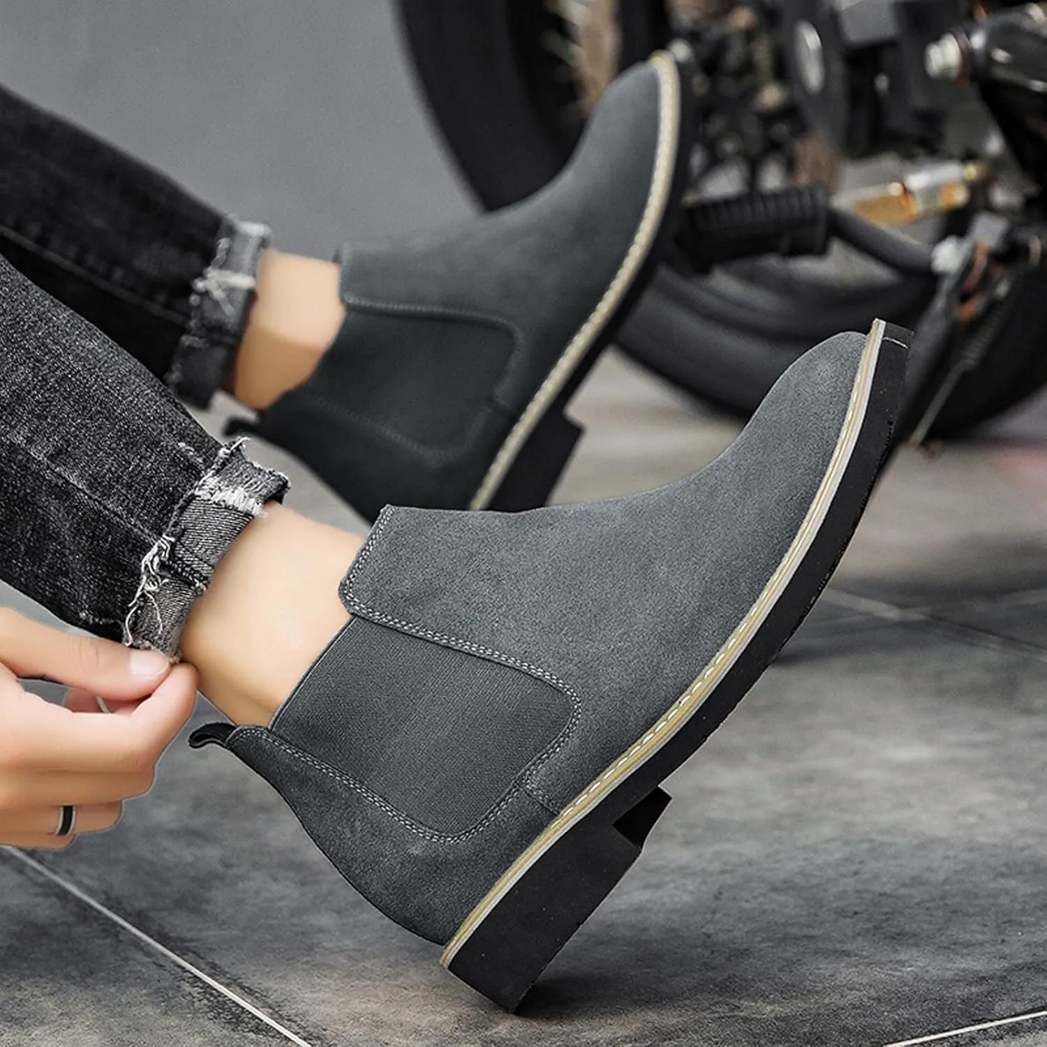 Men’s and Women’s Height Increasing Chelsea Boots - 2.36 Inches Taller, Suede Leather Slip-On Elevator Ankle Boots, Comfortable Formal and Casual Shoes