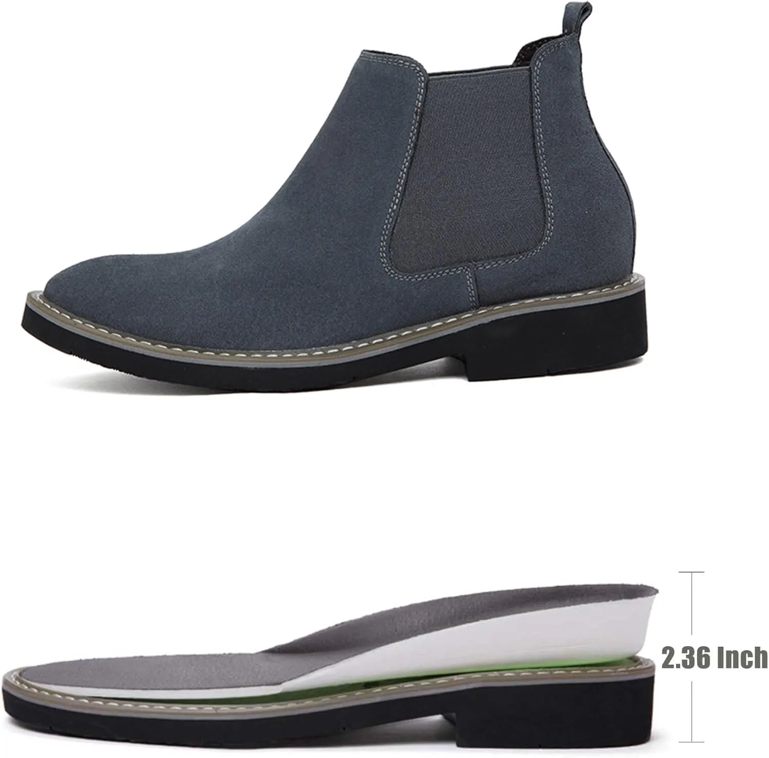 Men’s and Women’s Height Increasing Chelsea Boots - 2.36 Inches Taller, Suede Leather Slip-On Elevator Ankle Boots, Comfortable Formal and Casual Shoes