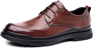 Men's Brogue Oxfords Shoes Mens Genuine Leather Lace Up Dress Shoes Comfort Wide Round Toe Non-Slip Tuxedo Shoes(9)