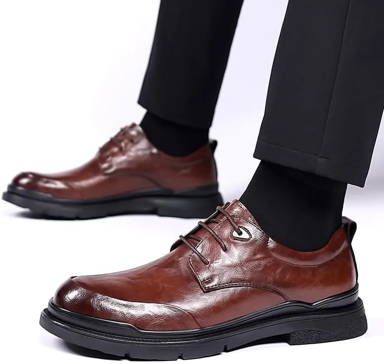 Men's Brogue Oxfords Shoes Mens Genuine Leather Lace Up Dress Shoes Comfort Wide Round Toe Non-Slip Tuxedo Shoes(9)