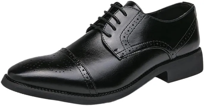 Men's Classic Evening Dress Leather Shoes Wingtip Lace-up Breathable Oxford Fashionable Low Top Non Slip Casual Walking