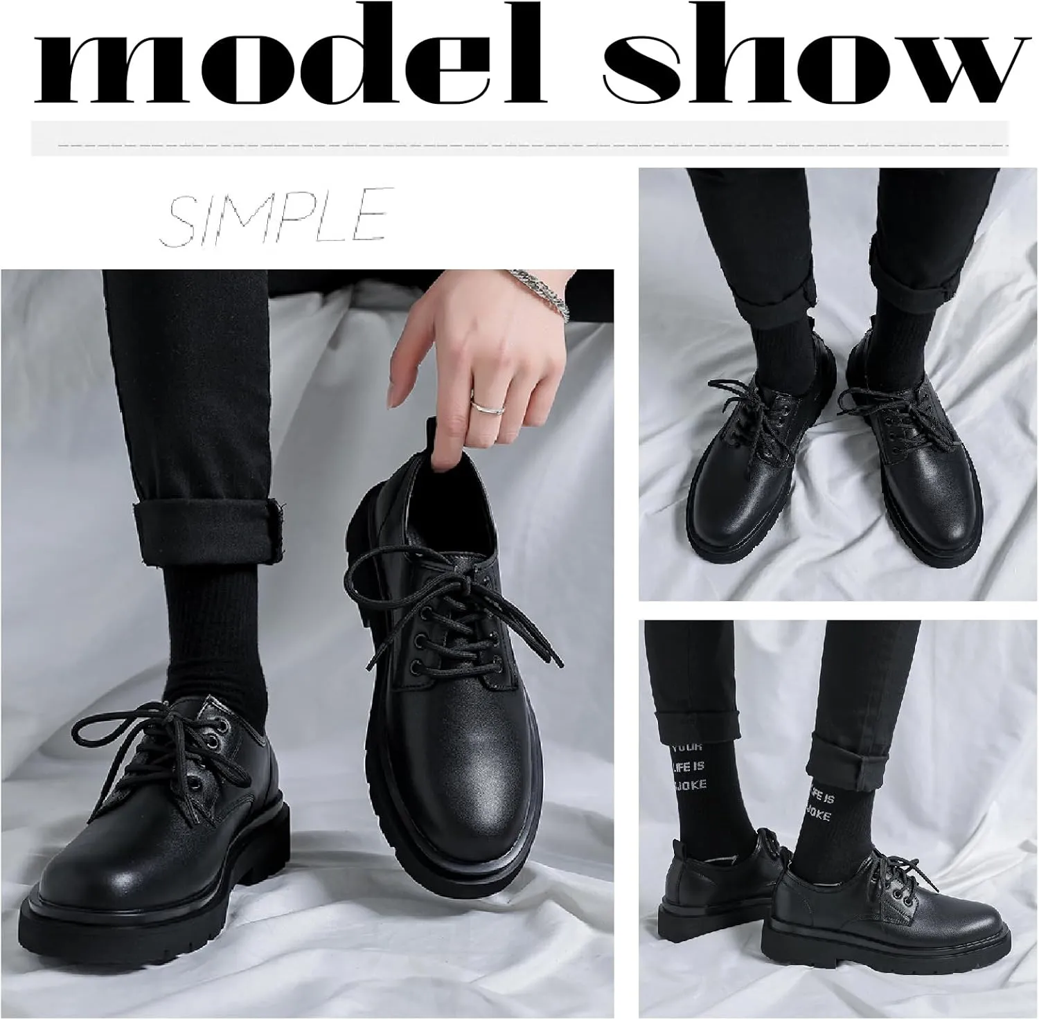 Men's Leather Retro Platform Oxfords Classic Lace Up Round Toe Anti-Slip Lug Sole Business Dress Shoes Comfortable Block Heel Formal Derbys Shoes