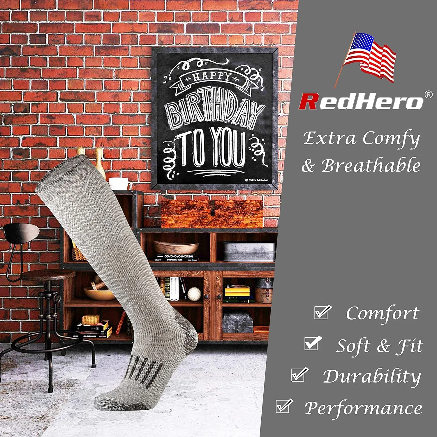 Merino Wool Over the Calf Socks for Men Hiking Hunting Ski Snowboarding Knee High Boot Warm Thick Cold Weather Winter