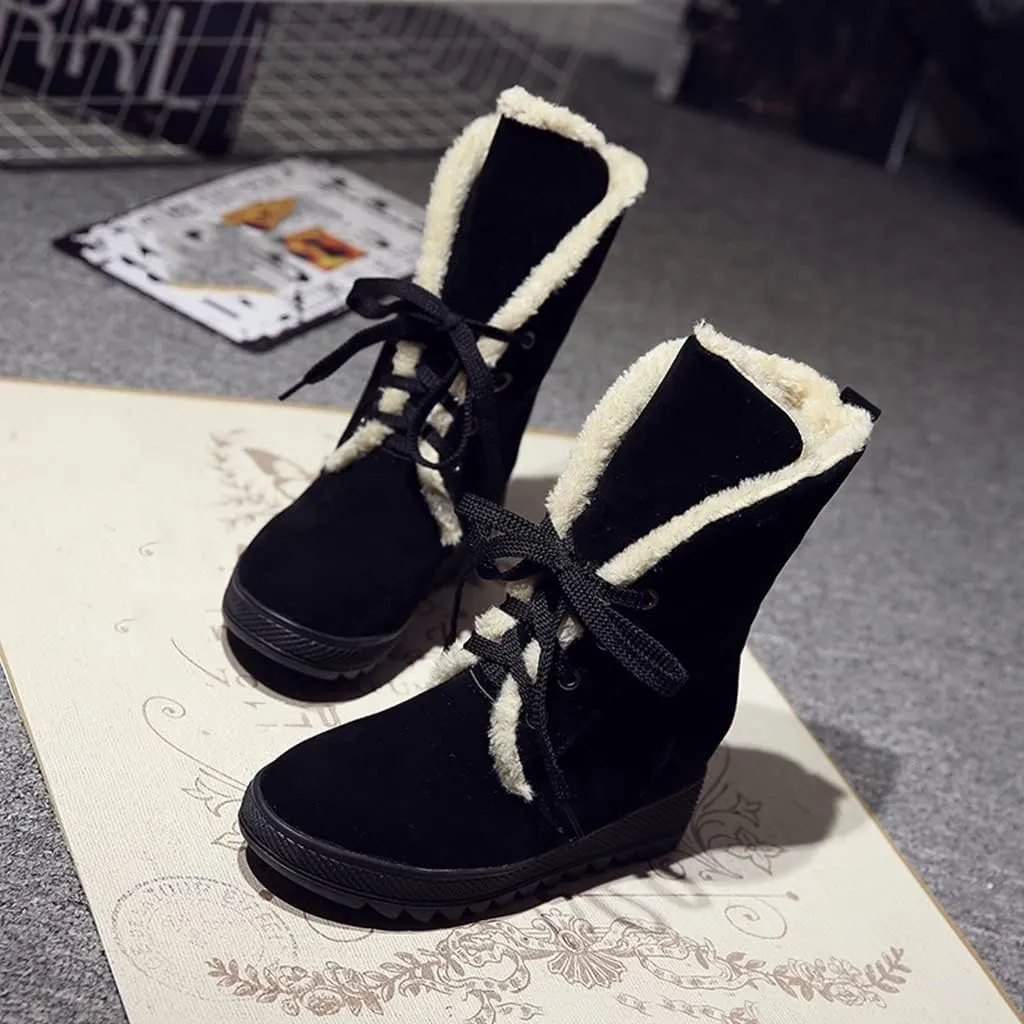 MIOKE Women's Suede Wedge Dressy Ankle Boots Round Toe Lace Up Platform Chunky High Heel Winter Short Bootie