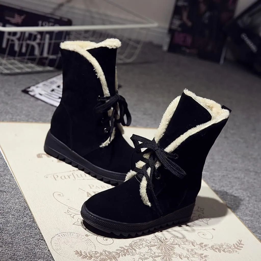 MIOKE Women's Suede Wedge Dressy Ankle Boots Round Toe Lace Up Platform Chunky High Heel Winter Short Bootie