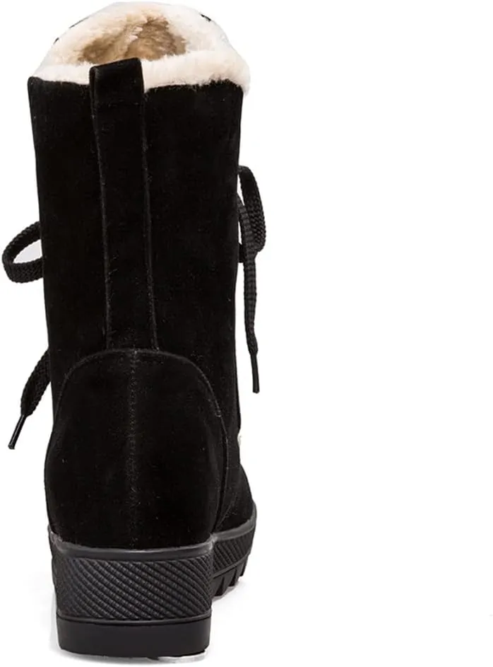 MIOKE Women's Suede Wedge Dressy Ankle Boots Round Toe Lace Up Platform Chunky High Heel Winter Short Bootie