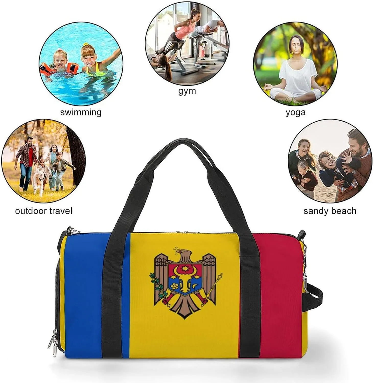 Moldova Flag Duffel Bag for Men Women with Shoe Compartment Weekender Tote