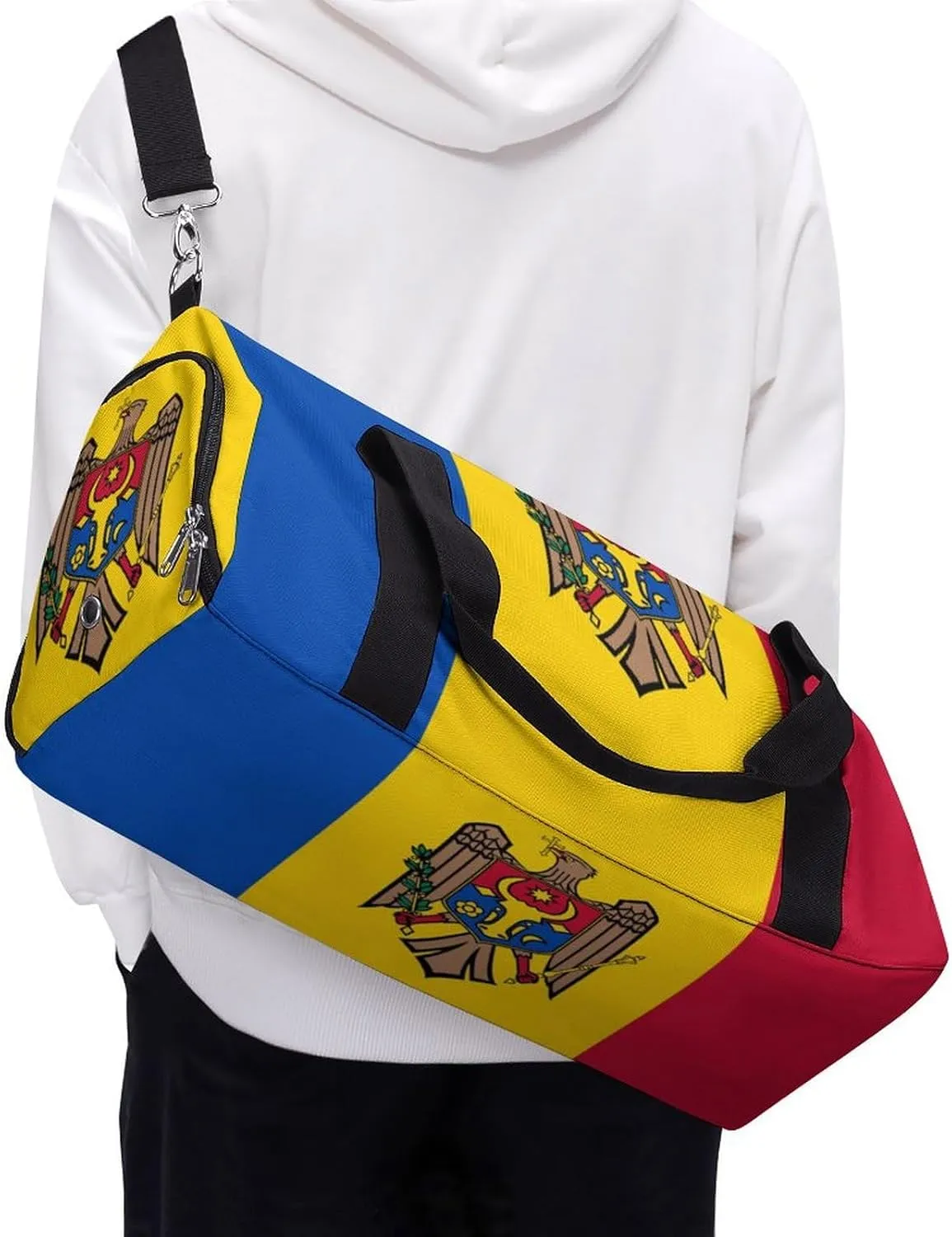 Moldova Flag Duffel Bag for Men Women with Shoe Compartment Weekender Tote