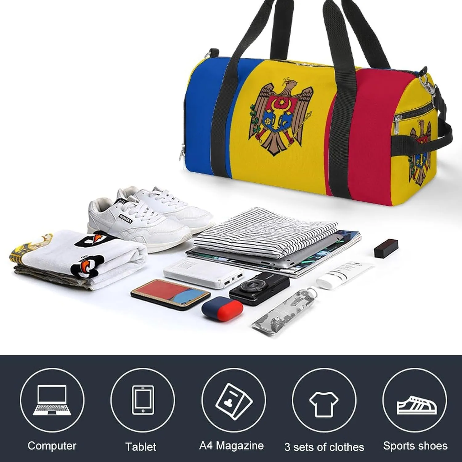 Moldova Flag Duffel Bag for Men Women with Shoe Compartment Weekender Tote