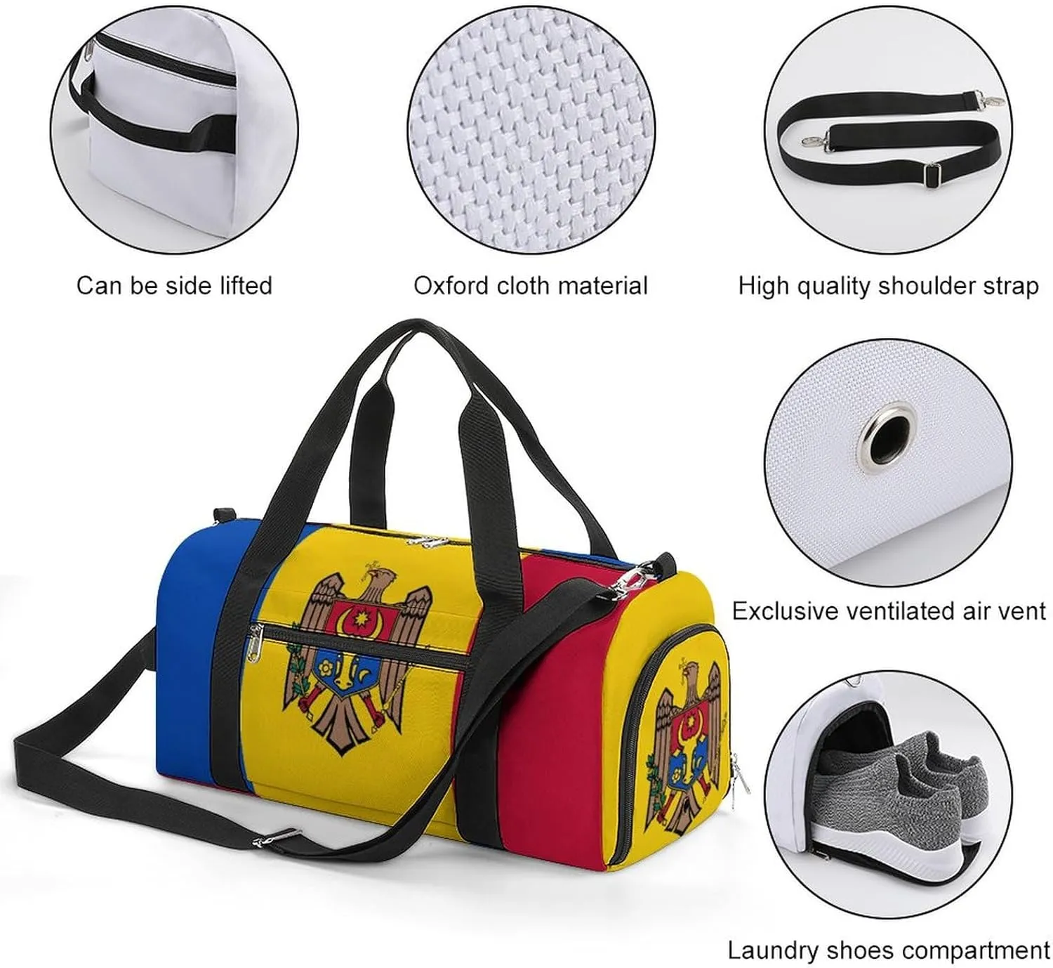 Moldova Flag Duffel Bag for Men Women with Shoe Compartment Weekender Tote