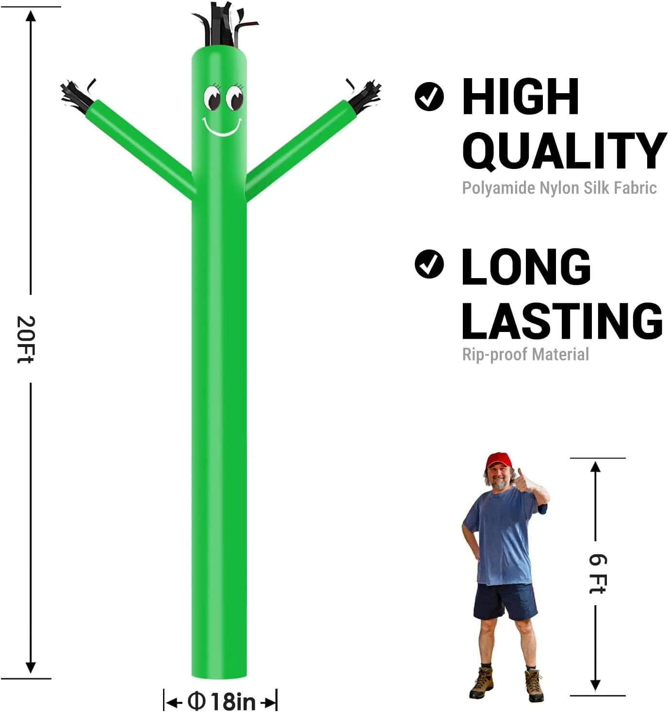 MOUNTO 20ft 18inch Fly Puppet Dancer Tube Man Fly Guy Puppet Dancer (Green)
