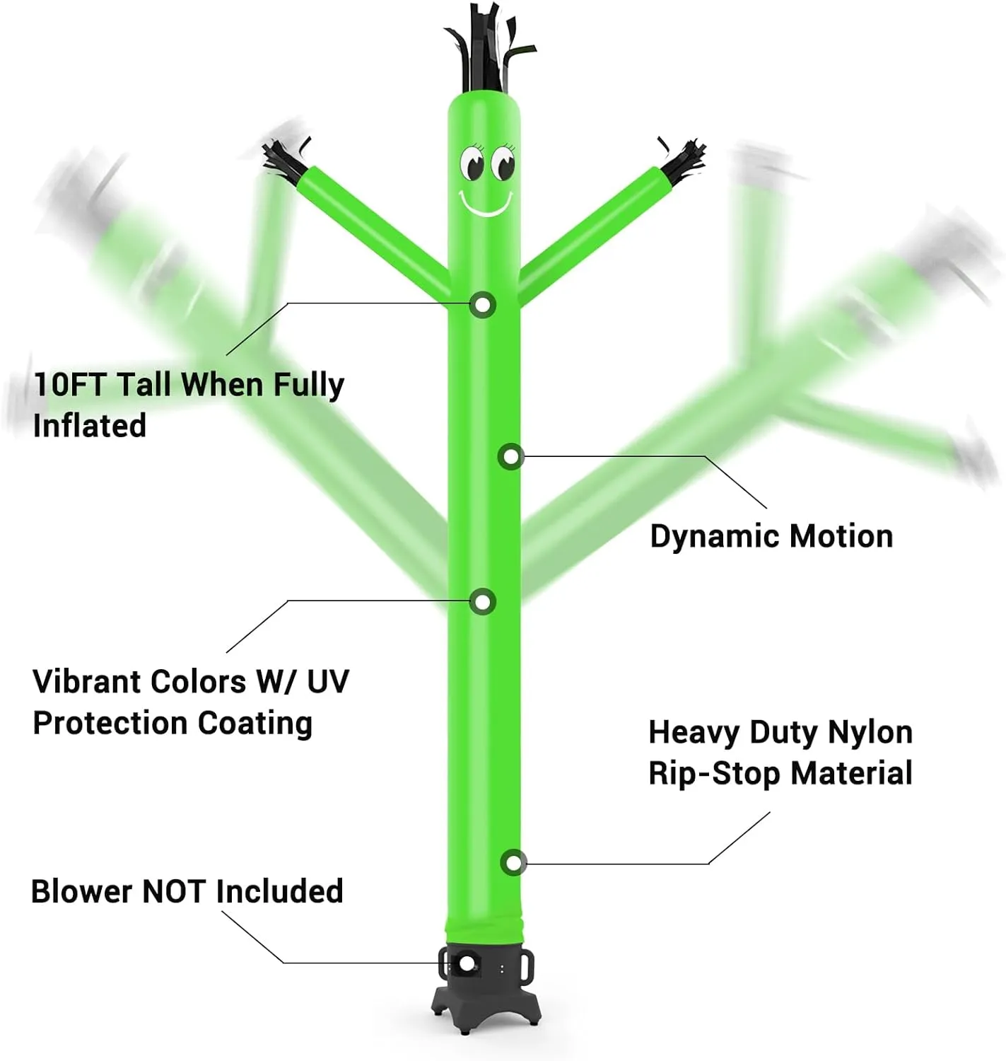 MOUNTO 20ft 18inch Fly Puppet Dancer Tube Man Fly Guy Puppet Dancer (Green)