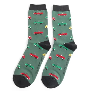 Mr Sparrow Classic Cars Dark Green Bamboo Socks