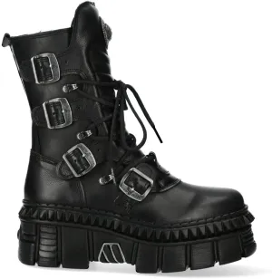 New Rock WALL373-S6 Womens Black Leather Platform Goth Punk Boots