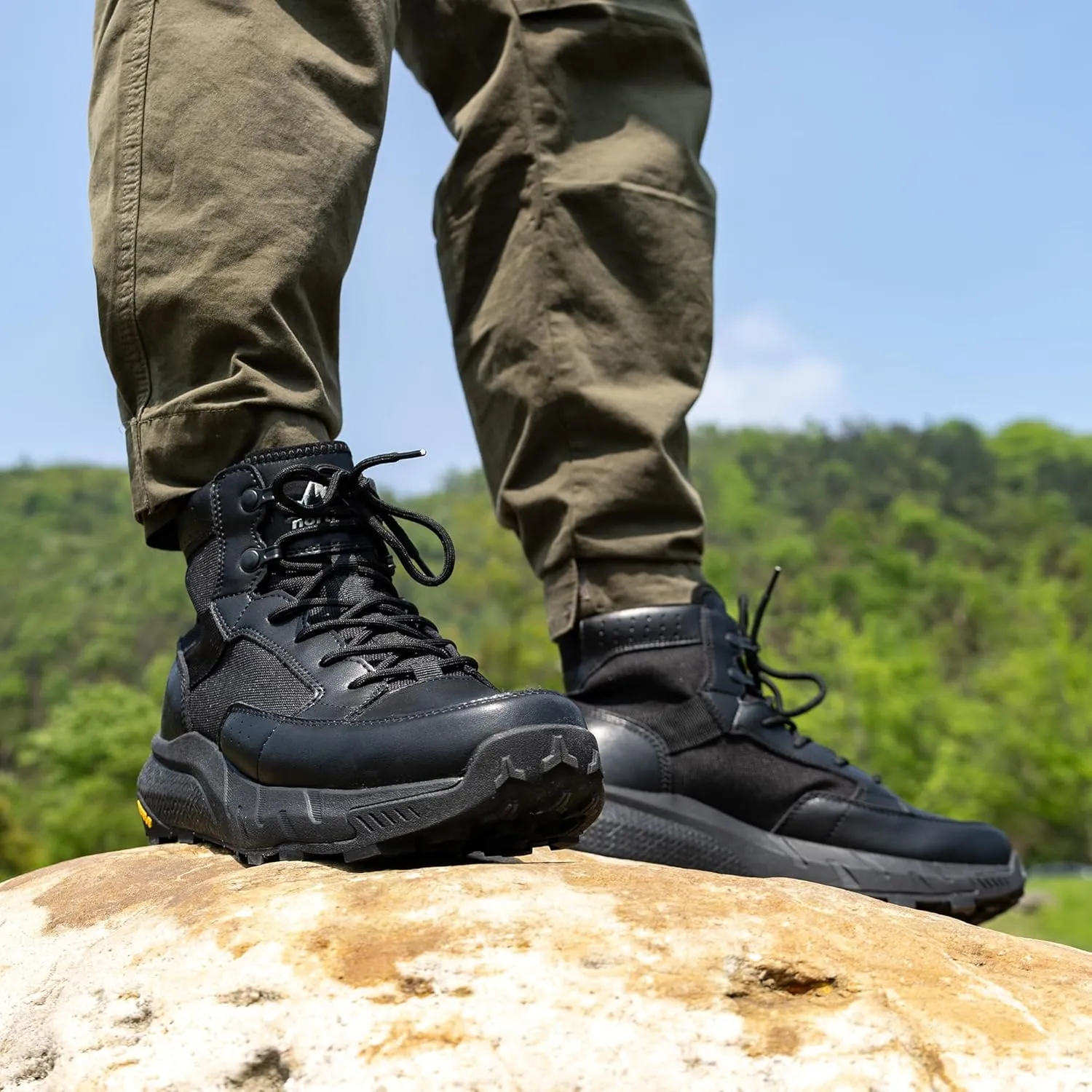 NORTIV 8 Men's Lightweight Casual Work Boots Leather Military Outdoor Hiking Motorcycle Combat Boots Commando