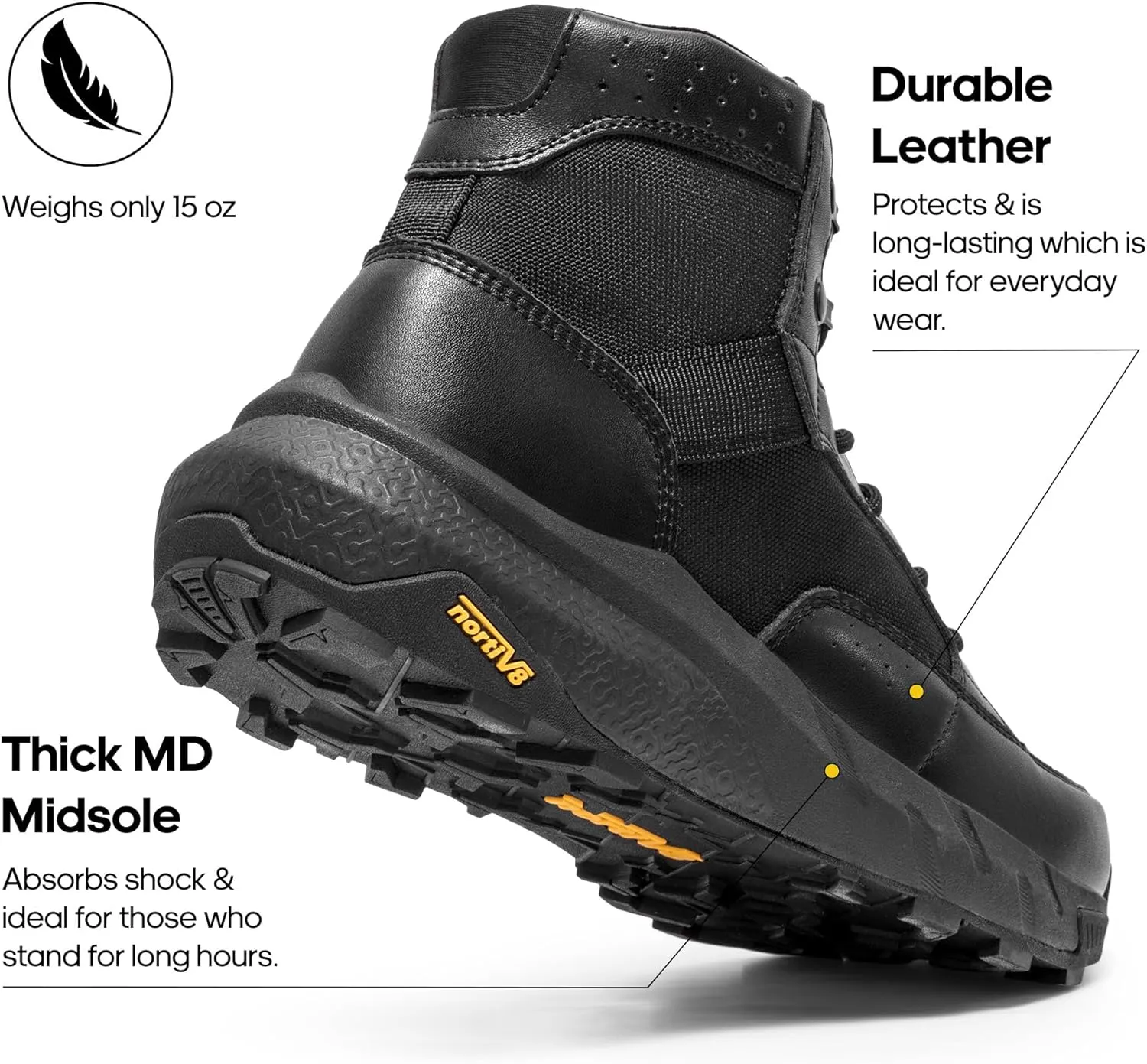 NORTIV 8 Men's Lightweight Casual Work Boots Leather Military Outdoor Hiking Motorcycle Combat Boots Commando