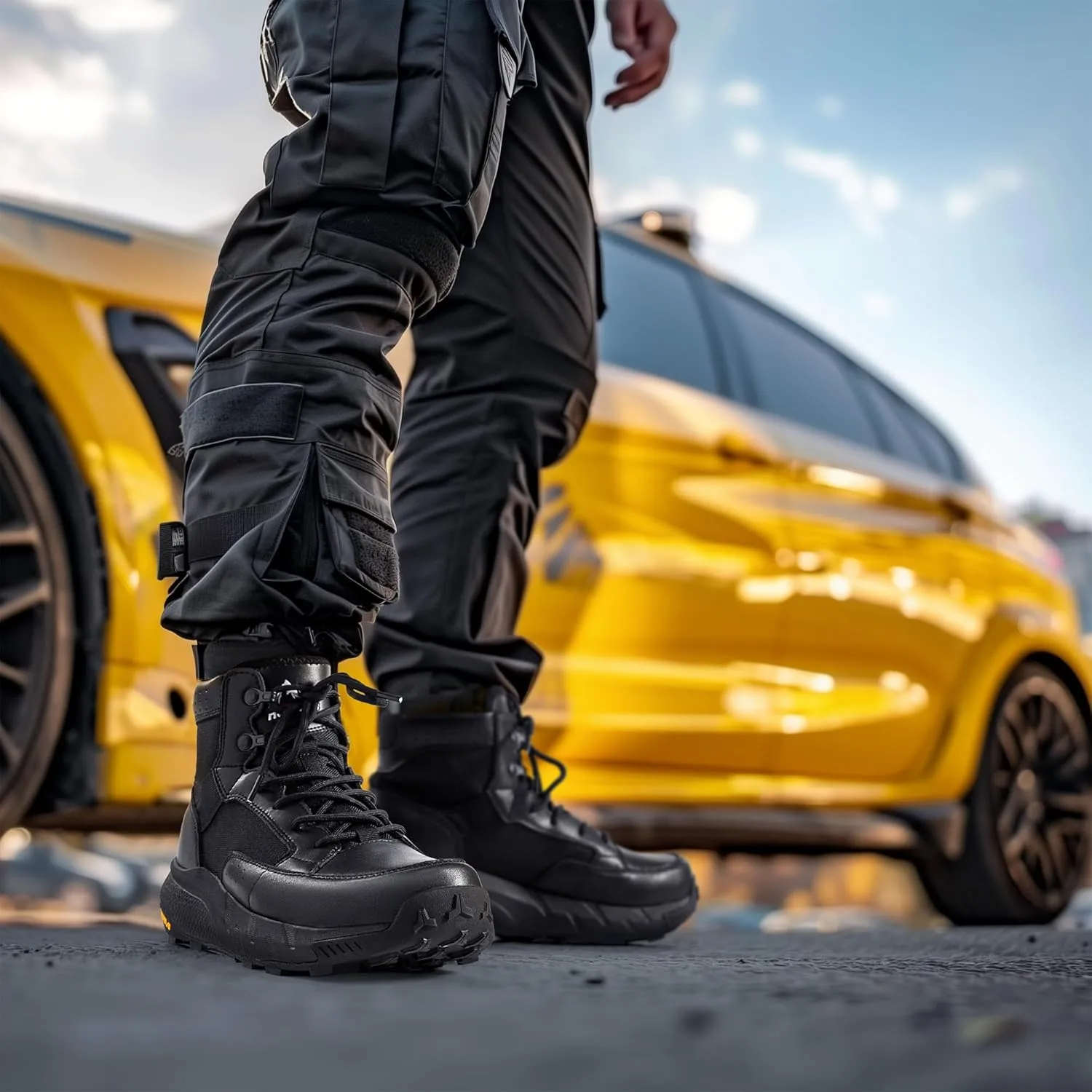 NORTIV 8 Men's Lightweight Casual Work Boots Leather Military Outdoor Hiking Motorcycle Combat Boots Commando