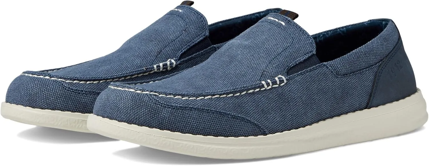Nunn Bush Men's Brewski Canvas Moccasin Toe Slip-On Comfortable & Lightweight Loafer, Navy, 11 Wide