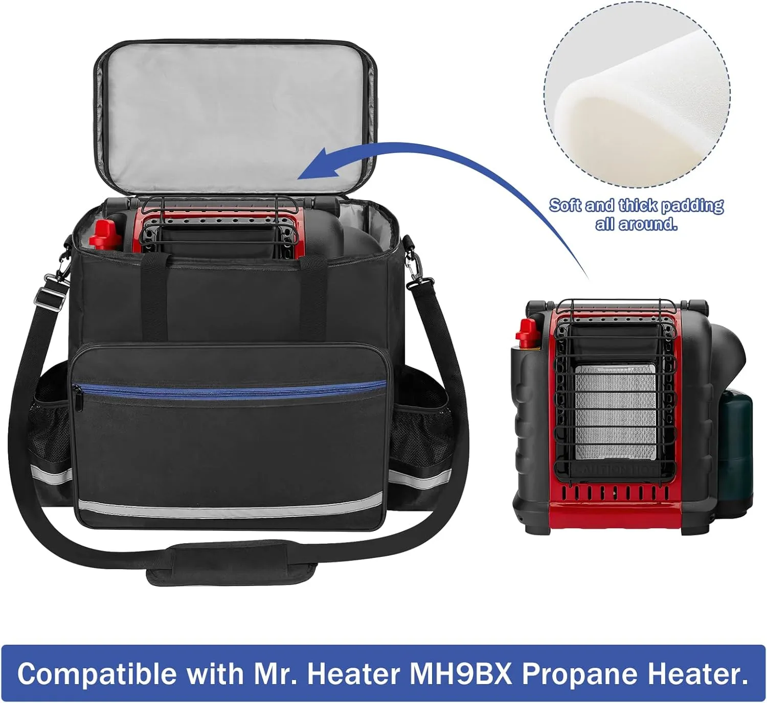 ORKELS Portable Propane Heater Carry Bag Compatible with Mr. Heater MH9BX – Durable Carrying Case with Multiple Pockets & Anti-Slip Bottom for Camping, RV Travel & Ice Fishing – Bag Only