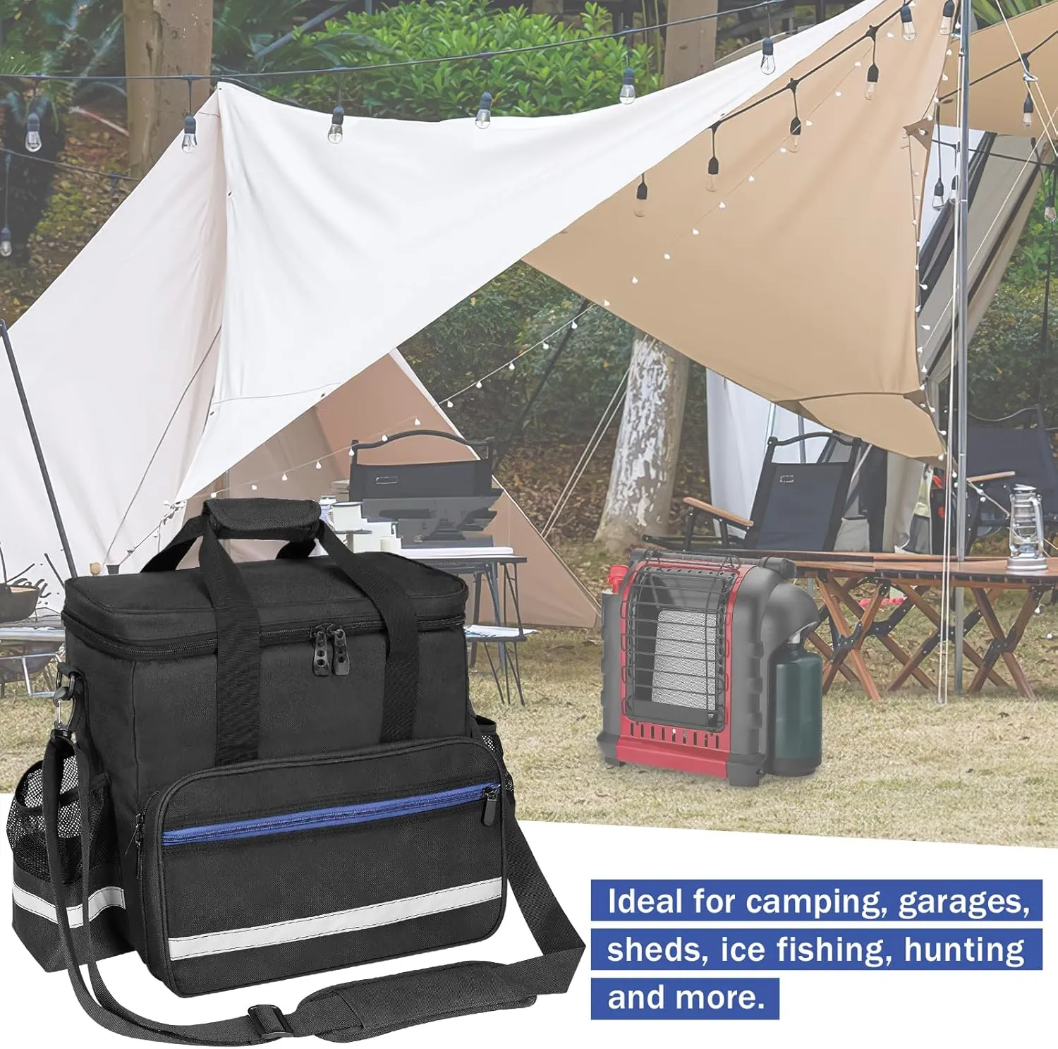 ORKELS Portable Propane Heater Carry Bag Compatible with Mr. Heater MH9BX – Durable Carrying Case with Multiple Pockets & Anti-Slip Bottom for Camping, RV Travel & Ice Fishing – Bag Only