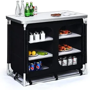Outdoor Camping Cooking Table Portable Grill Table With Carry Bag Large Countertop 6 Cube Storage Space For Storing Condiments Cooking Utensils Perfect For Picnic Backyard Barbecues Tailgating Parties
