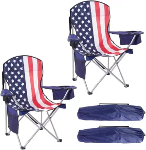 Pack of 2 Portable Lawn Chairs, with Built-in Can Cooler, Storage Pocket, Carry Bag, and Cup Holder, Includes Carry Bag – USA [2-Pack]