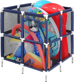 PAMASE Pool Toy Storage - Large Mesh Outdoor Pool Float Organizer Bin with Sturdy Metal Frame, Bottom Drainage Hole, for Floaties Noodles Swim Ring Raft Ball Towel (32"x32"x36")