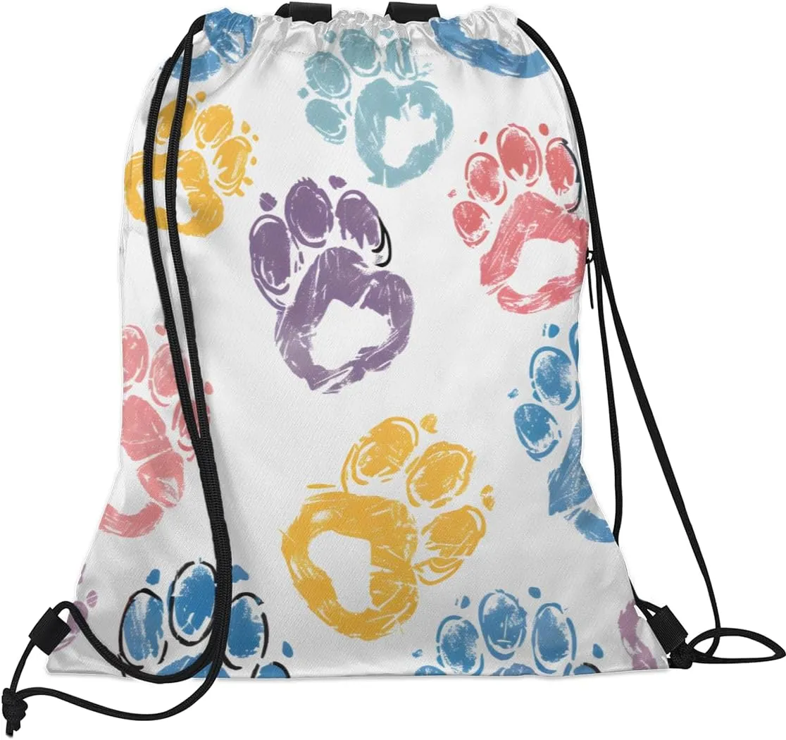 Paw Print Drawstring Backpack with Water Bottle Pocket Lightweight String Bag Paw Print Pet Animal Sports Gym Swim Sackpack for Men Women