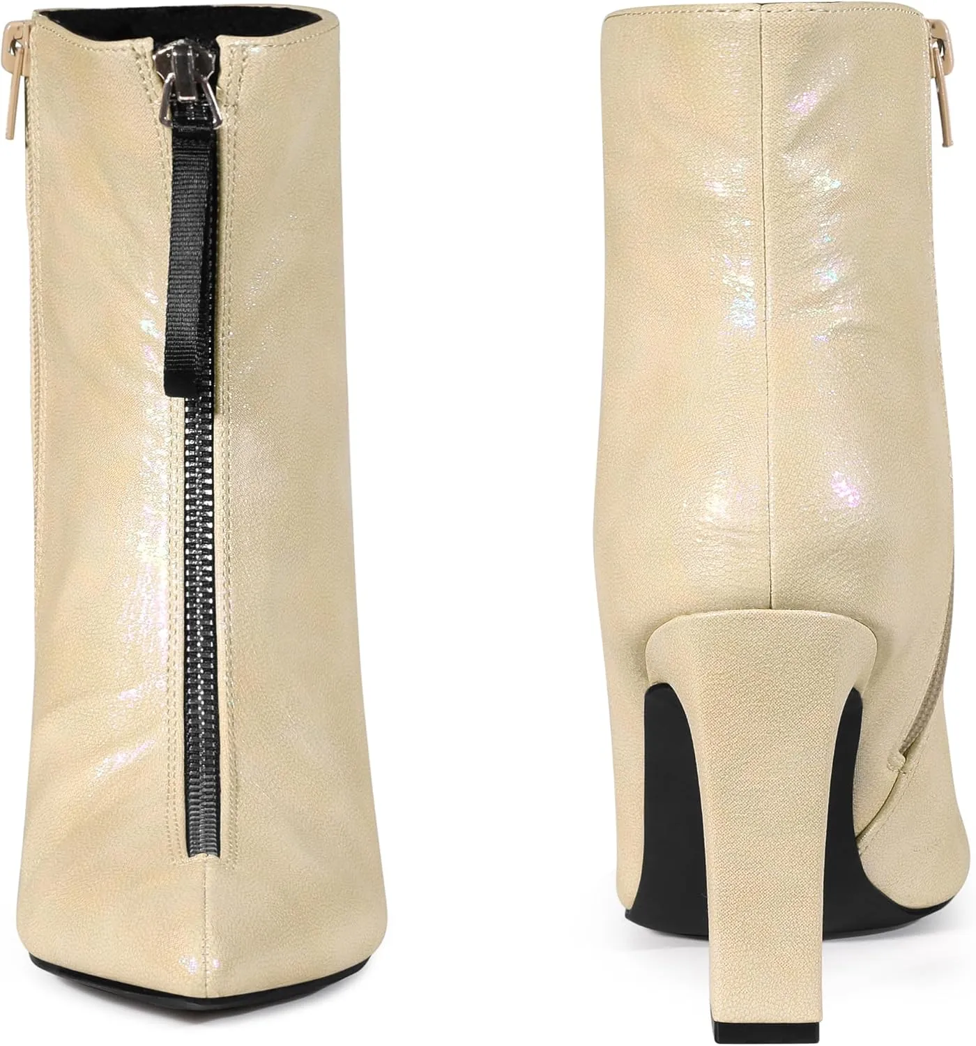 Perphy Rave Holographic Pointed Toe Chunky Heel Zipper Ankle Boots for Women