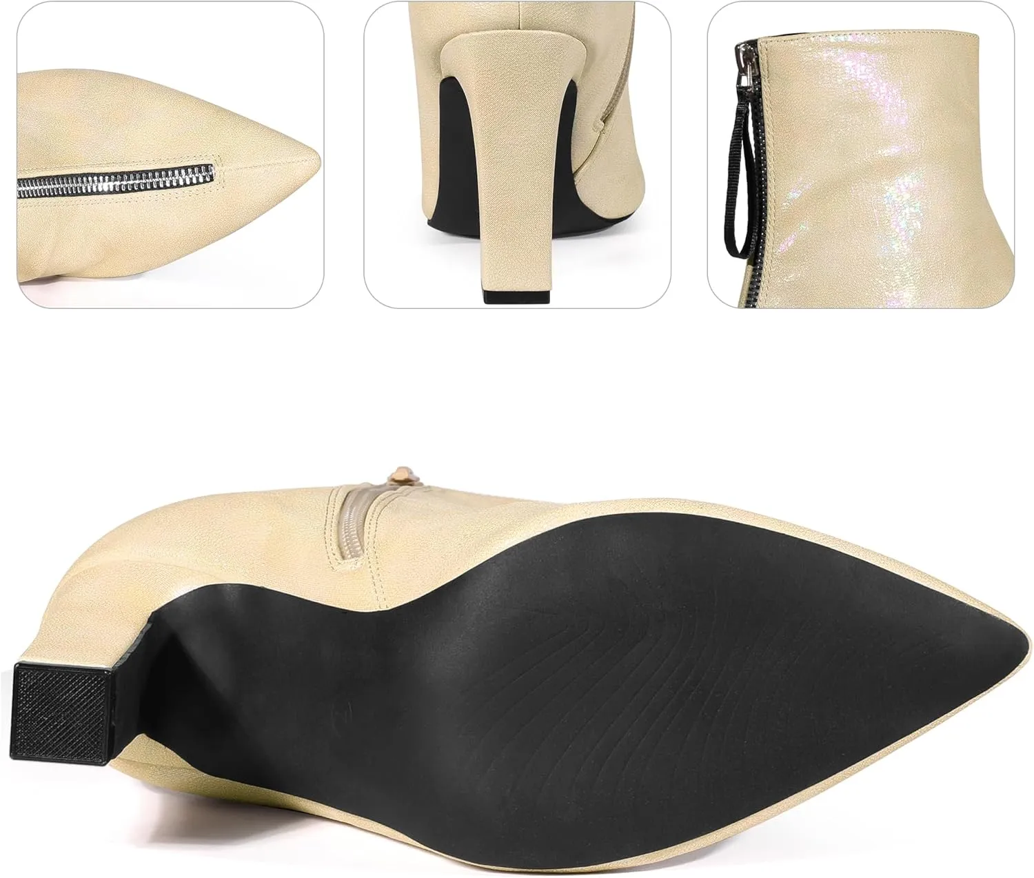 Perphy Rave Holographic Pointed Toe Chunky Heel Zipper Ankle Boots for Women