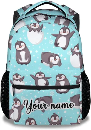 Personalized Cute Penguin Backpack, 16 Inch Animal Theme Bookbag with Adjustable Straps, Durable, Lightweight, Large Capacity, School Backpack for Kids Girls Boys