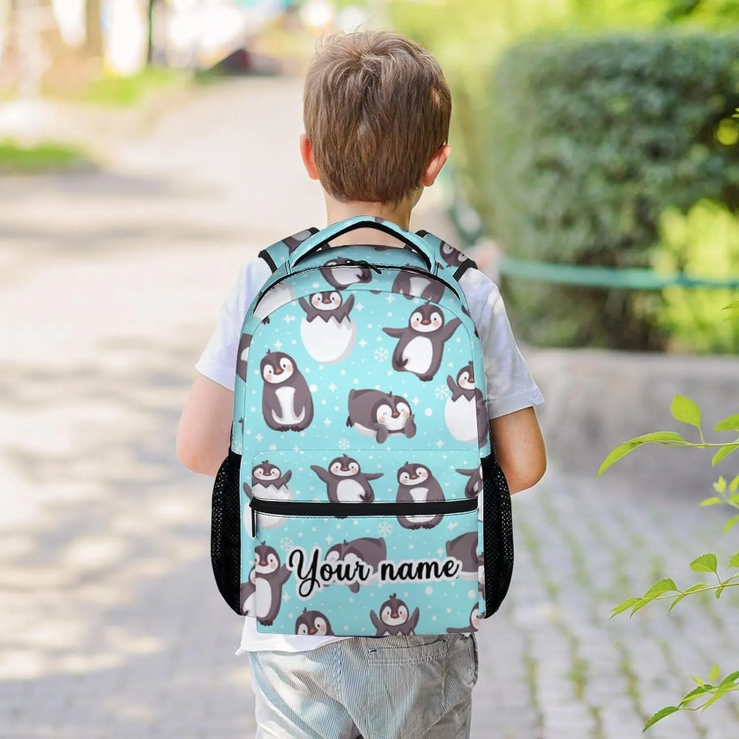 Personalized Cute Penguin Backpack, 16 Inch Animal Theme Bookbag with Adjustable Straps, Durable, Lightweight, Large Capacity, School Backpack for Kids Girls Boys