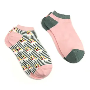 POM Pink & Grey Dogs Trainer Socks (Pack of 2)
