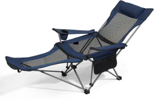 Portable Camping Chair with Adult Detachable Footrest Mesh Folding Recliner, Can Sit and Lie Down, with Cup Holder and Storage Mesh Bag, Heavy Support 260 lbs