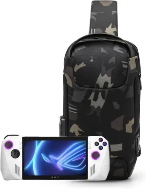 Portable Storage Bag Carry Case for ROG Ally/Steam Deck/Switch Handheld Game Console Daily Travel Crossbody/Shoulder Protective Bag with Anti-Theft Lock,USB Charging Port (Camouflage)