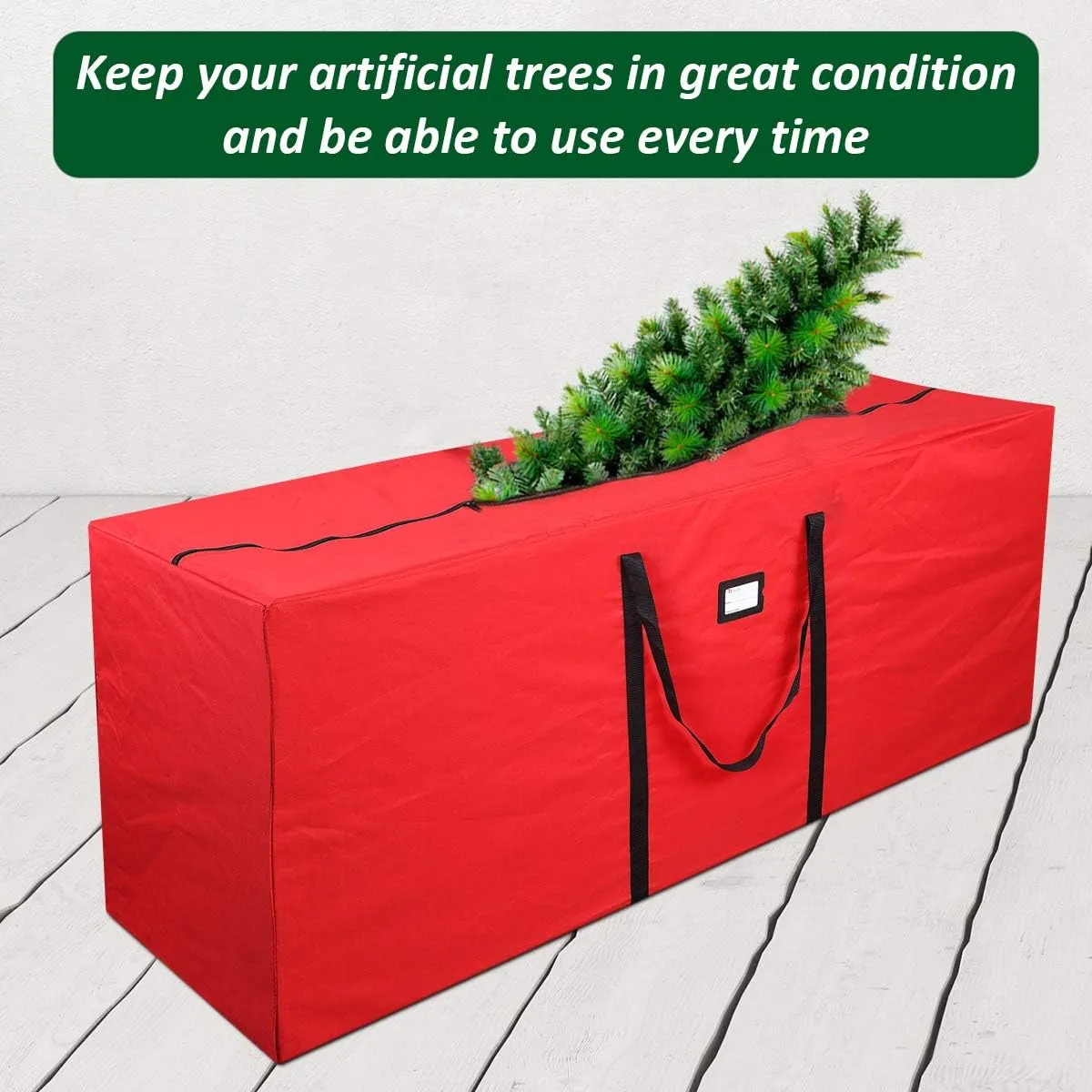 Primode Christmas Tree Storage Bag | Fits Up to 7-8 Ft. Disassembled Holiday Tree | 50” x 15” x 20” Tree Storage Container | Durable 600D Oxford Material | Heavy Duty Xmas Storage Box (Red)