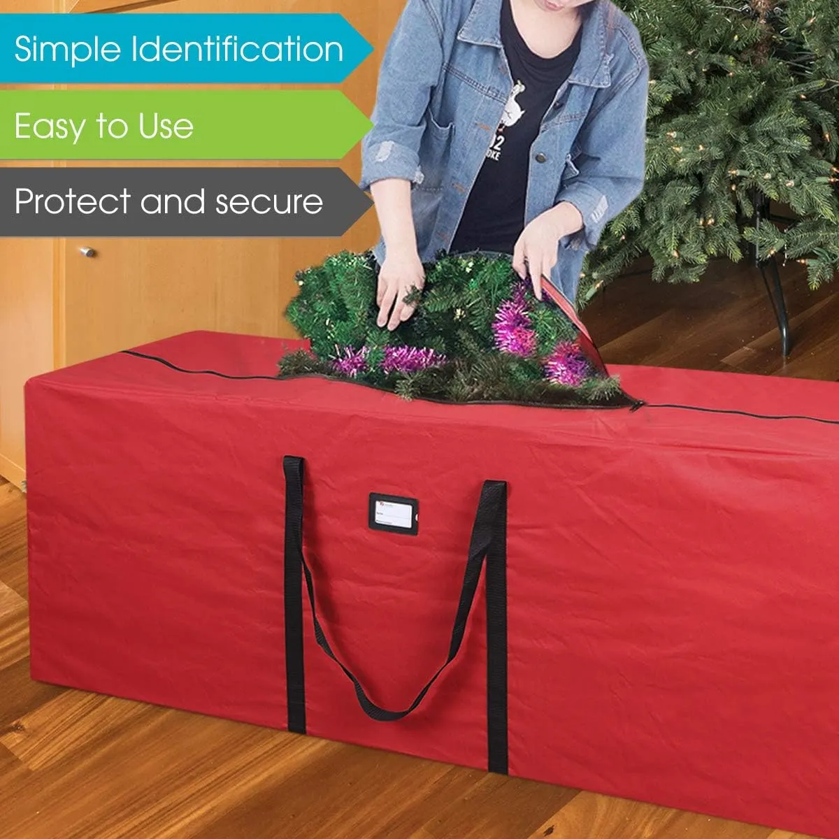 Primode Christmas Tree Storage Bag | Fits Up to 7-8 Ft. Disassembled Holiday Tree | 50” x 15” x 20” Tree Storage Container | Durable 600D Oxford Material | Heavy Duty Xmas Storage Box (Red)