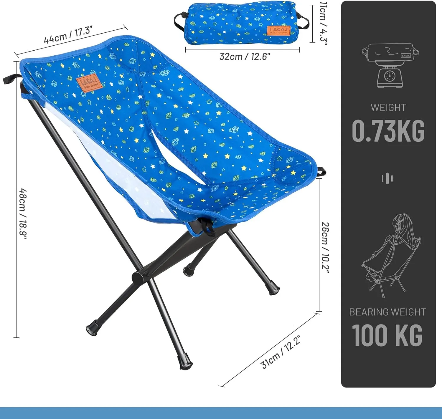 Protable Lightweight Chair for Youth, Compact Folding Size 12.6“×4.3", Only Weights 1.6lbs, 600D Oxford Fabric, Durable Aluminum Alloy Frame, Easy to Storage & Carry(Blue)