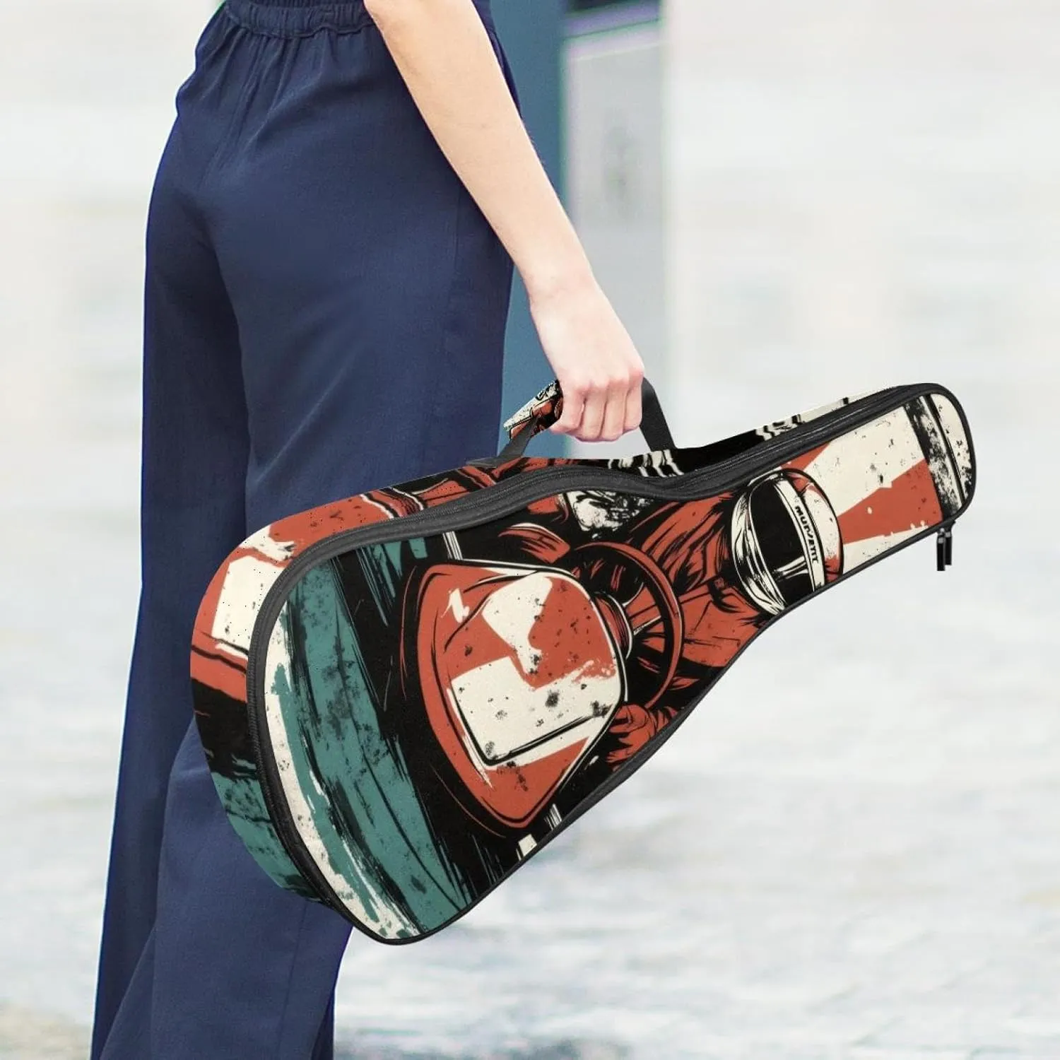 Racer in a Victory Pose with Checkered Flag Ukulele Case, Padded Bag for 23 Inch Concert Ukulele, Waterproof & Durable