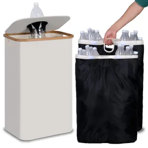 Recycling Bin 100L, 26 Gallon Recycle Bins for Kitchen Indoor Outdoor Home with 2 Removeable and Reusable Inner Bag, Tall Recycle bin for Bottle Can Plastice Stickers (Beige)