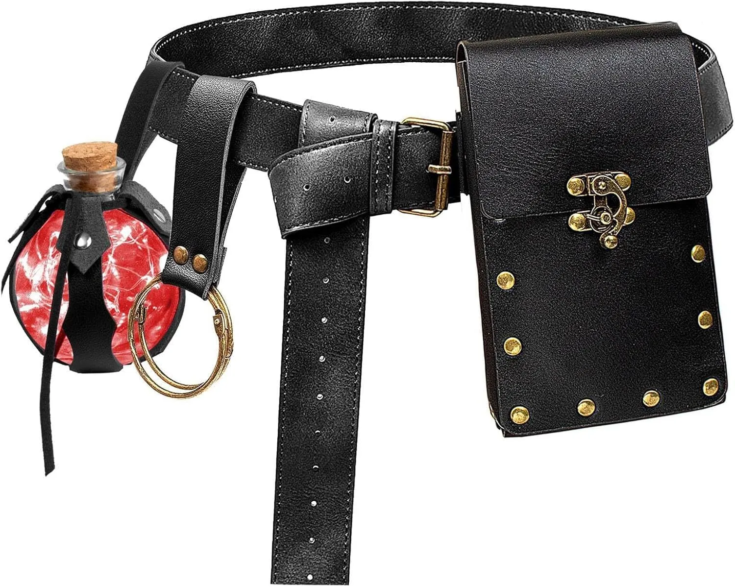 Renaissance Belt Pouch Coin Purse Skirt Hike Set Medieval Festival Costume Halloween Accessories Casual Fanny Pack Waist Bag (3Bottle-Black)