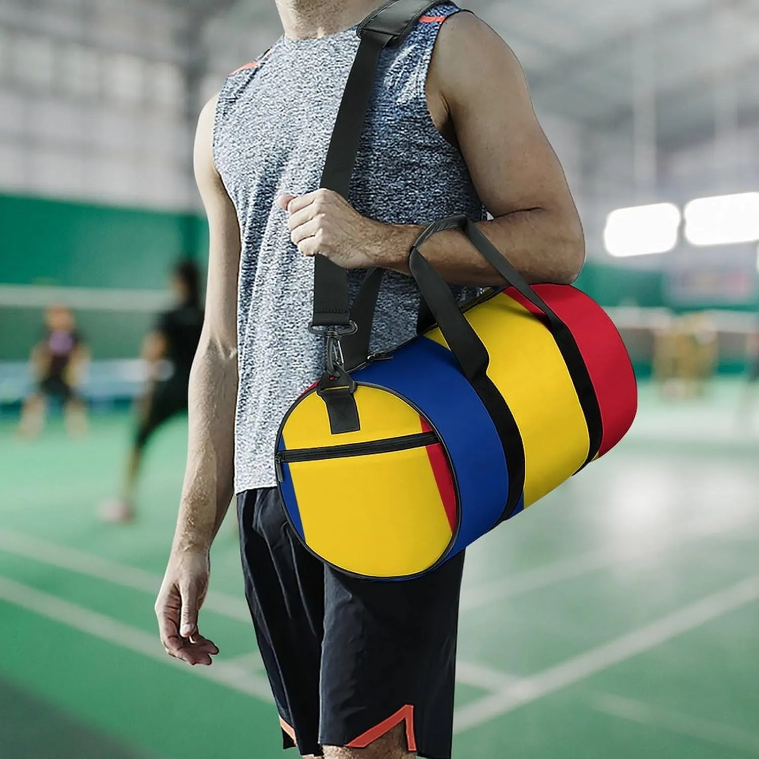 Romanian Flag Waterproof Gym Bag with Shoe Compartment Sports Duffel for Travel Beach